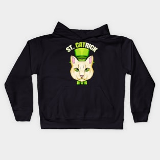 Cat With Green Loop And Cylinder Hat St Catrick Patricks Day Kids Hoodie